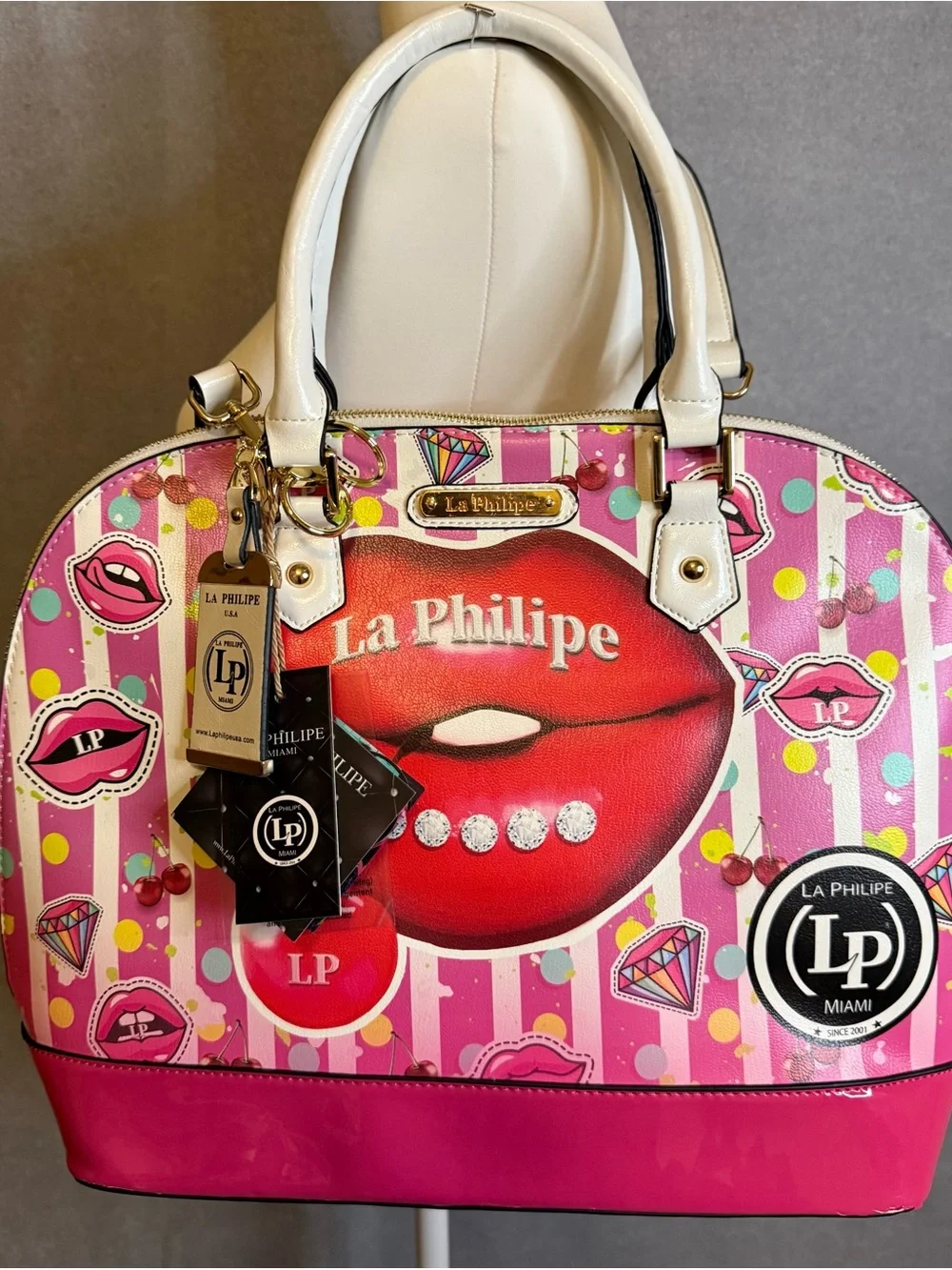 La Philipe Miami Lips Satchel Crossbody Bag | Pink Pop Art | NWT